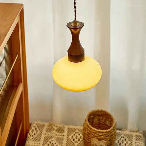 Glass Dome Pendant Light with Wood Accent