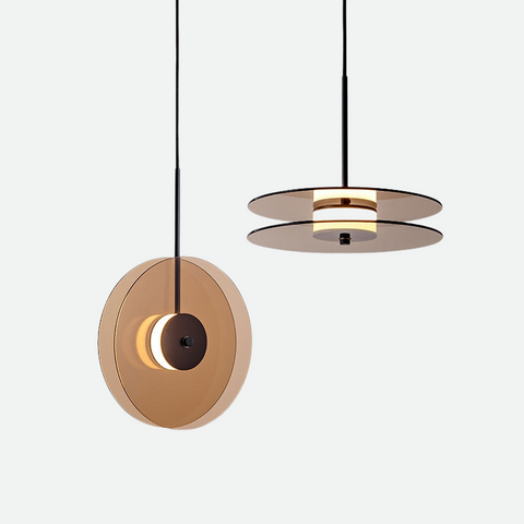 LED Pendant Light with Layered Glass Discs and Warm Ambient Lighting