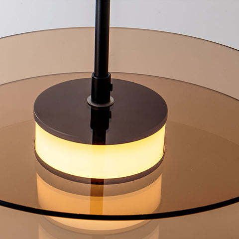 LED Pendant Light with Layered Glass Discs and Warm Ambient Lighting