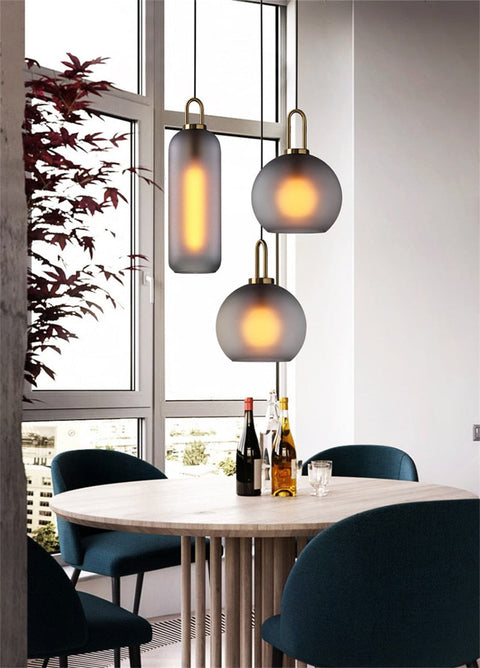Pendant Light with Sculptural Glass Shade and Plated Metal Details