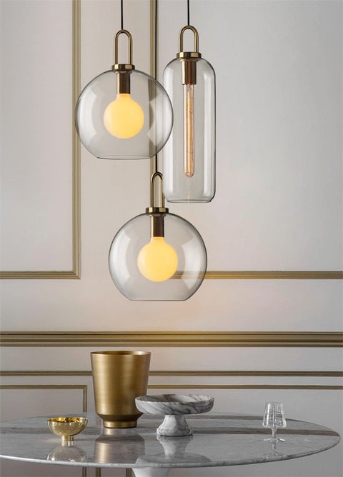 Pendant Light with Sculptural Glass Shade and Plated Metal Details