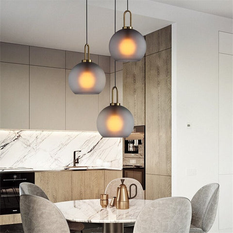 Pendant Light with Sculptural Glass Shade and Plated Metal Details