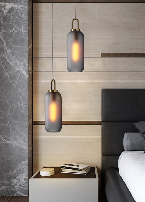 Pendant Light with Sculptural Glass Shade and Plated Metal Details