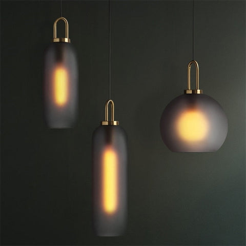 Pendant Light with Sculptural Glass Shade and Plated Metal Details