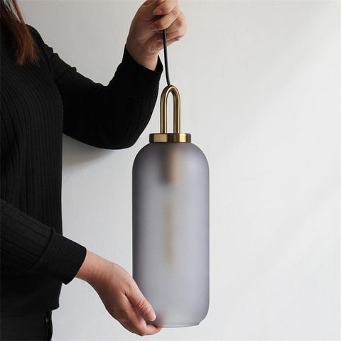 Pendant Light with Sculptural Glass Shade and Plated Metal Details