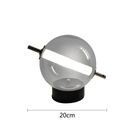 Spherical Glass Table Lamp with Integrated Light Bar and Modern Metal Base