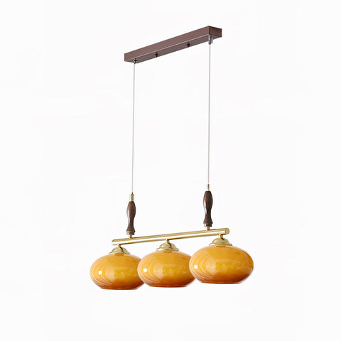 Chandelier with Three Rounded Glass Shades and Retro Style