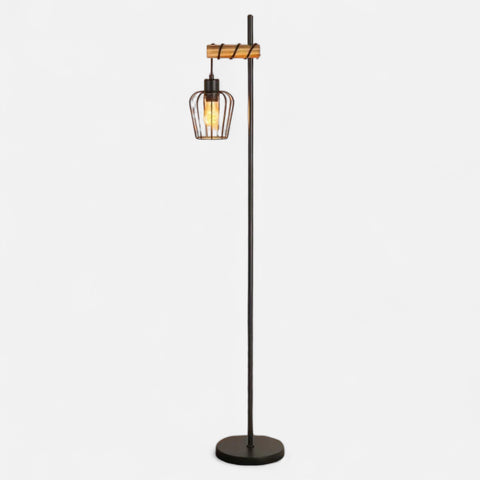 Vintage Wooden Floor Lamp – Industrial Metal Design for Living Room