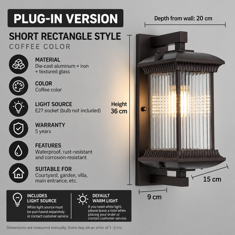 Traditional Ribbed Glass Outdoor Wall Light with Metal Frame and E26 or E27 Socket