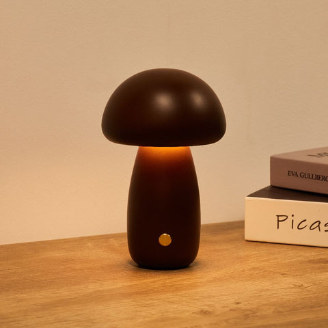 Rechargeable Wooden Mushroom Table Lamp for Soft Bedside Lighting