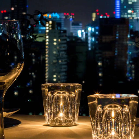 Rechargeable Faceted Acrylic Table Lamp with Diamond Pattern