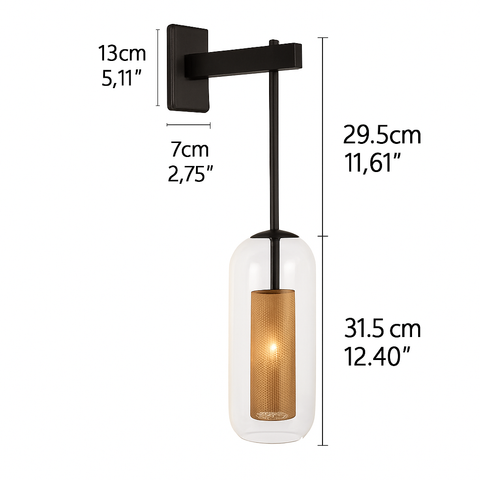 Industrial Glass Wall Sconce for Hallway and Bedside Lighting for Home