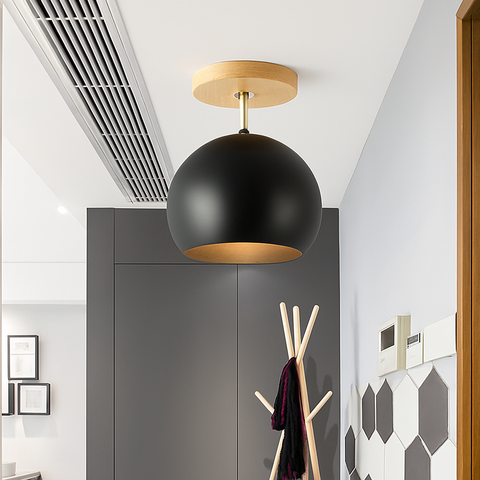 Adjustable Wood and Metal Ceiling Spotlight for Focused Room Lighting