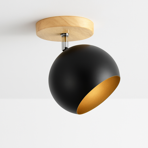 Adjustable Wood and Metal Ceiling Spotlight for Focused Room Lighting