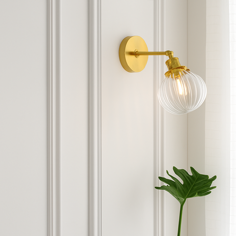 Glass Shade Wall Sconce with Metal Arm for Decorative Room Lighting
