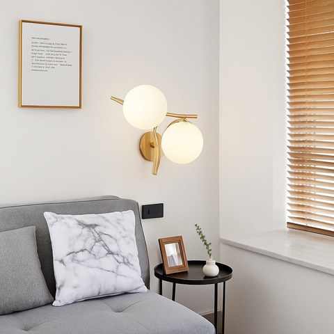 Crossed Arm LED Wall Sconce with Dual Opal Glass Globes for Interiors