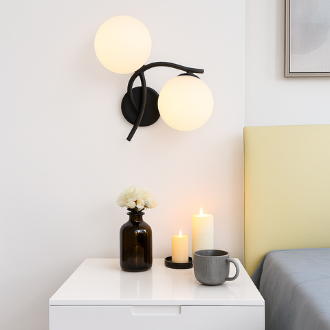 Crossed Arm LED Wall Sconce with Dual Opal Glass Globes for Interiors