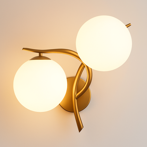 Crossed Arm LED Wall Sconce with Dual Opal Glass Globes for Interiors