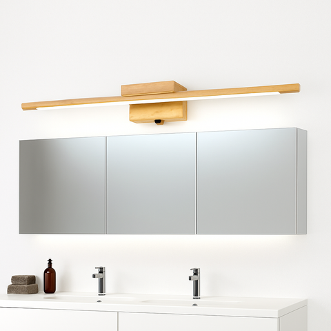 Solid Wood LED Mirror Wall Light for Bathroom and Dressing Areas