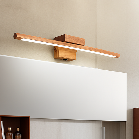 Solid Wood LED Mirror Wall Light for Bathroom and Dressing Areas