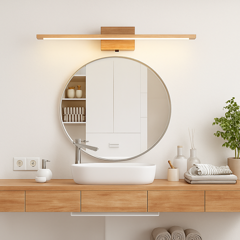 Solid Wood LED Mirror Wall Light for Bathroom and Dressing Areas