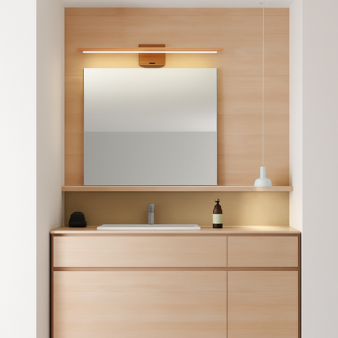 Solid Wood LED Mirror Wall Light for Bathroom and Dressing Areas