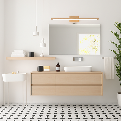 Solid Wood LED Mirror Wall Light for Bathroom and Dressing Areas