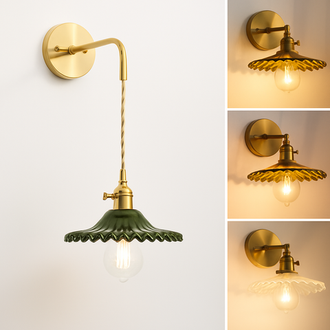 Vintage Brass and Glass Wall Sconce for Bedside Reading Lighting