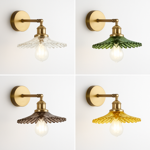 Vintage Brass and Glass Wall Sconce for Bedside Reading Lighting