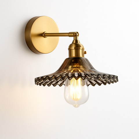 Vintage Brass and Glass Wall Sconce for Bedside Reading Lighting
