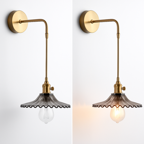Vintage Brass and Glass Wall Sconce for Bedside Reading Lighting