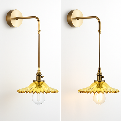 Vintage Brass and Glass Wall Sconce for Bedside Reading Lighting
