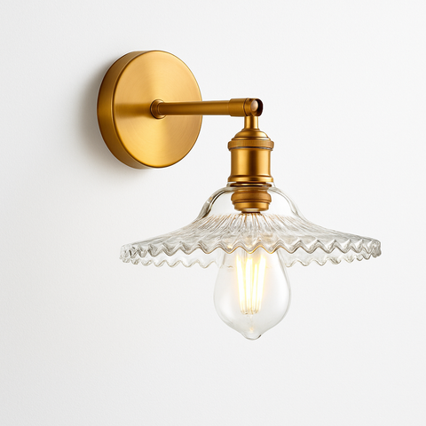 Vintage Brass and Glass Wall Sconce for Bedside Reading Lighting