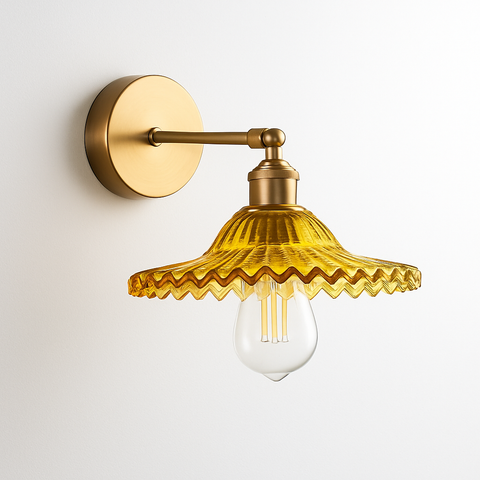 Vintage Brass and Glass Wall Sconce for Bedside Reading Lighting