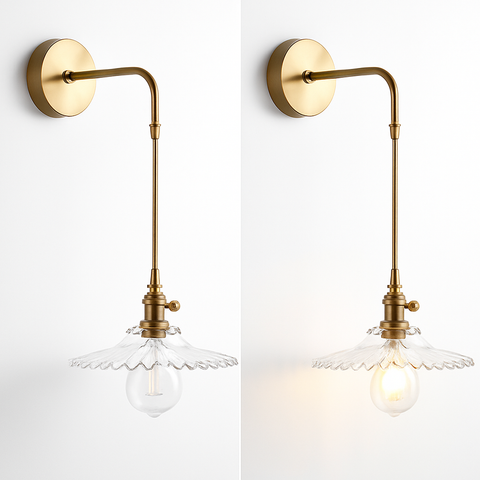 Vintage Brass and Glass Wall Sconce for Bedside Reading Lighting