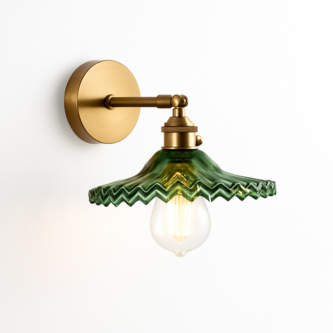 Vintage Brass and Glass Wall Sconce for Bedside Reading Lighting