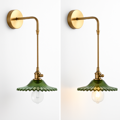 Vintage Brass and Glass Wall Sconce for Bedside Reading Lighting