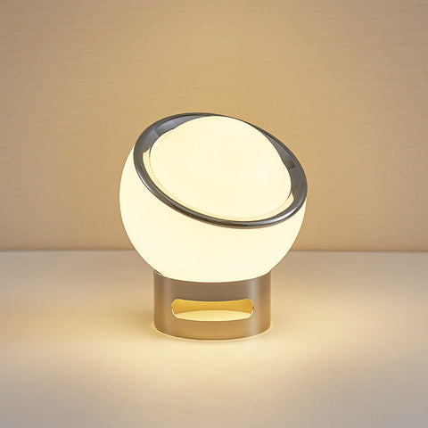 Minimalist Opal Glass LED Table Lamp with Stainless Steel Base and Rotary Switch