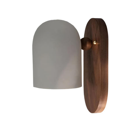 Walnut Wood and Metal Wall Sconce with Minimalist Shade for Bedside
