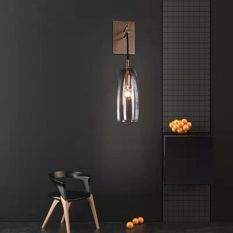 Wall Light with Copper Finish and Suspended Glass Shade