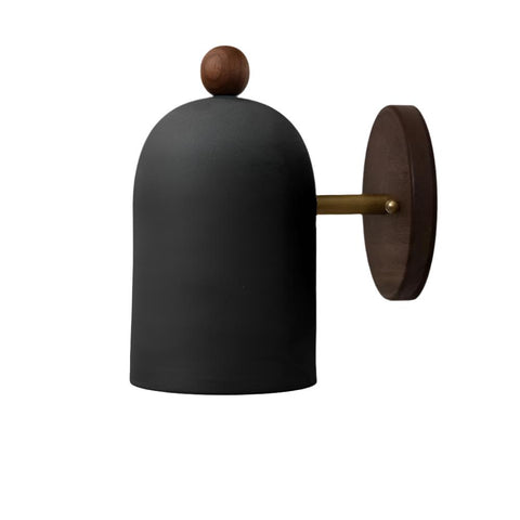 Wall Light with Dome Shade, Wood Backplate, and Brass Accent
