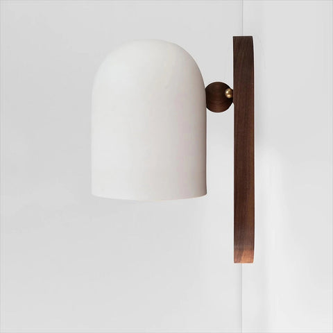 Wall Light with Dome Shade, Wood Backplate, and Brass Accent
