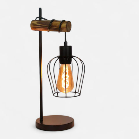Vintage Wooden Floor Lamp – Industrial Metal Design for Living Room