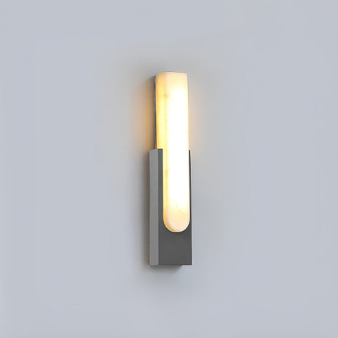 Modern Alabaster LED Wall Lamp with Gold Metal Frame, Minimalist Hardwired Sconce for Bedroom and Hallway