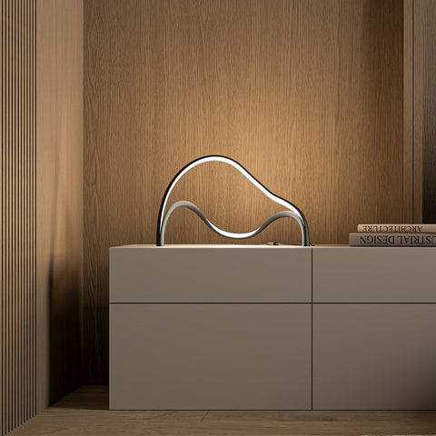 Sculptural Brass LED Table Lamp with Organic Wave Design and Warm White Light