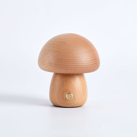 Rechargeable Wooden Mushroom Table Lamp for Soft Bedside Lighting