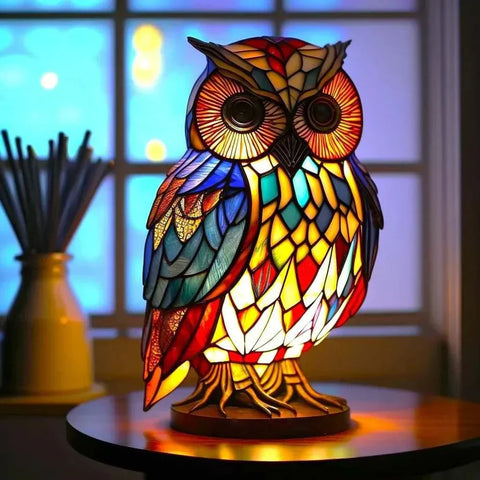 Stained Glass Mosaic Animal Accent Lamp with Sculptural Design