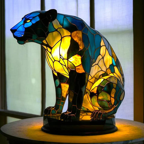 Stained Glass Mosaic Animal Accent Lamp with Sculptural Design