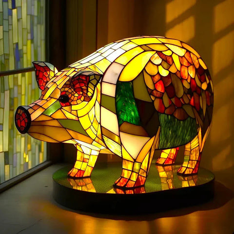 Stained Glass Mosaic Animal Accent Lamp with Sculptural Design