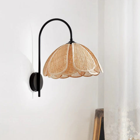 Retro Rattan Wall Light with Metal Frame for Bedroom